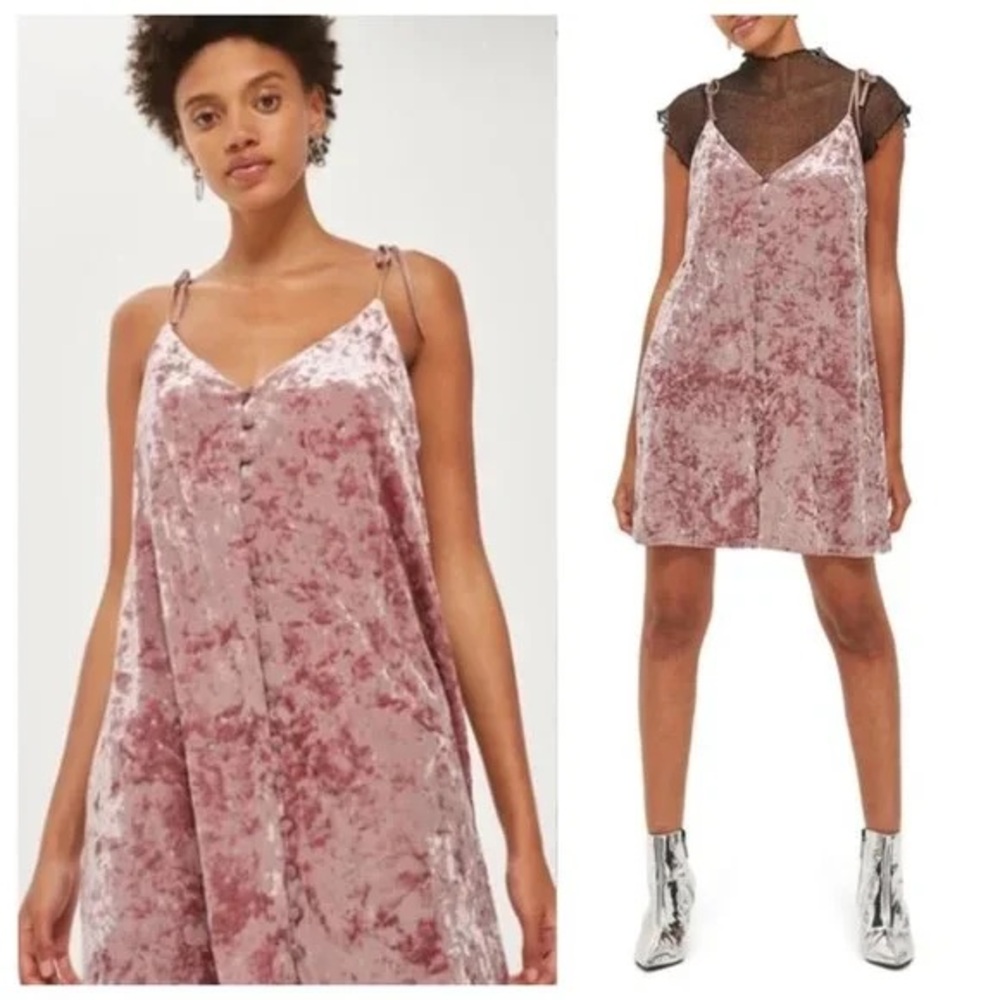 Topshop Pink Shimmery Velvet Dress with Tie Straps